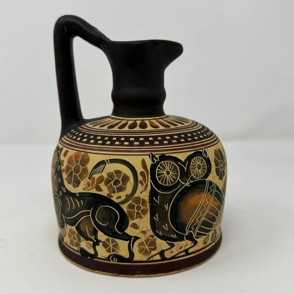 Vtg Greek Corinthian‎ Period 550 BC Oinochoe Jug Reproduction Owl Panther